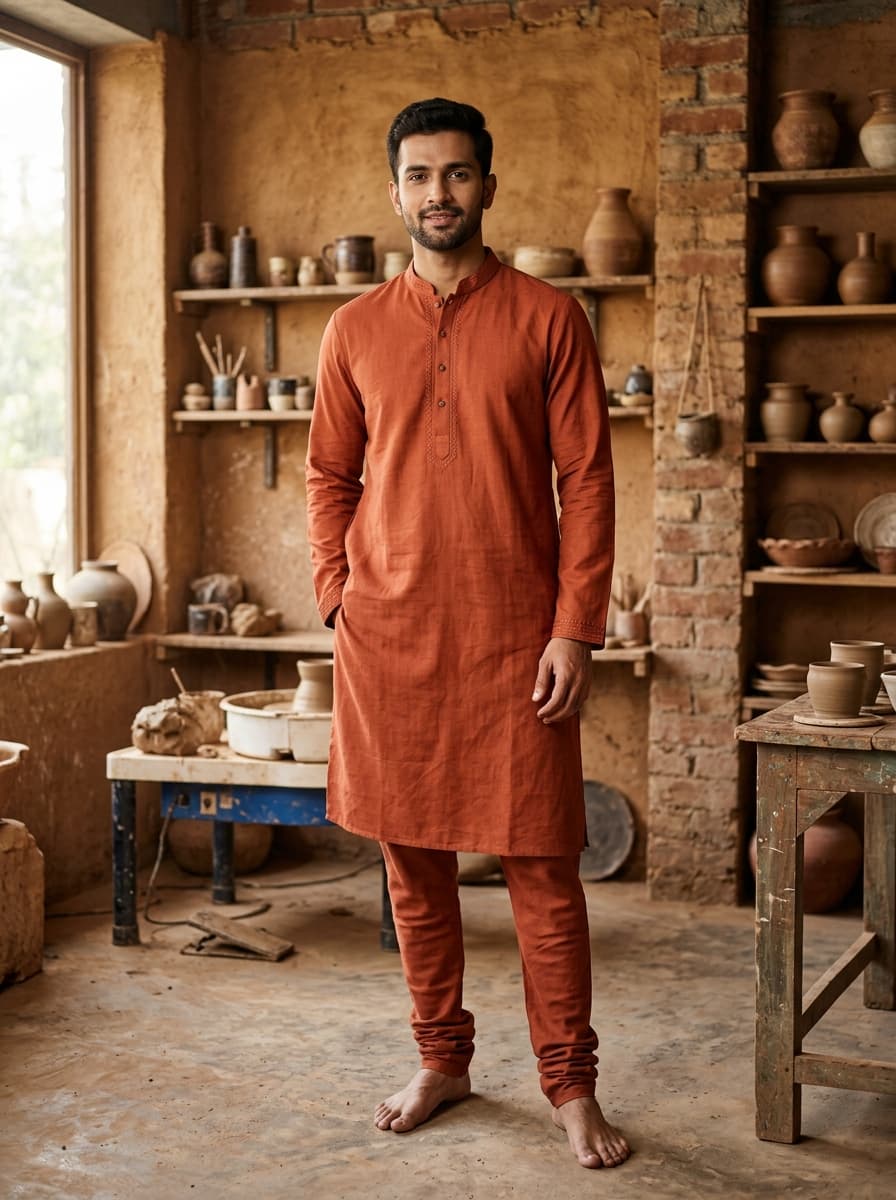 Kurta set · Clay — on-model catalogue example generated with Zeroshoot
